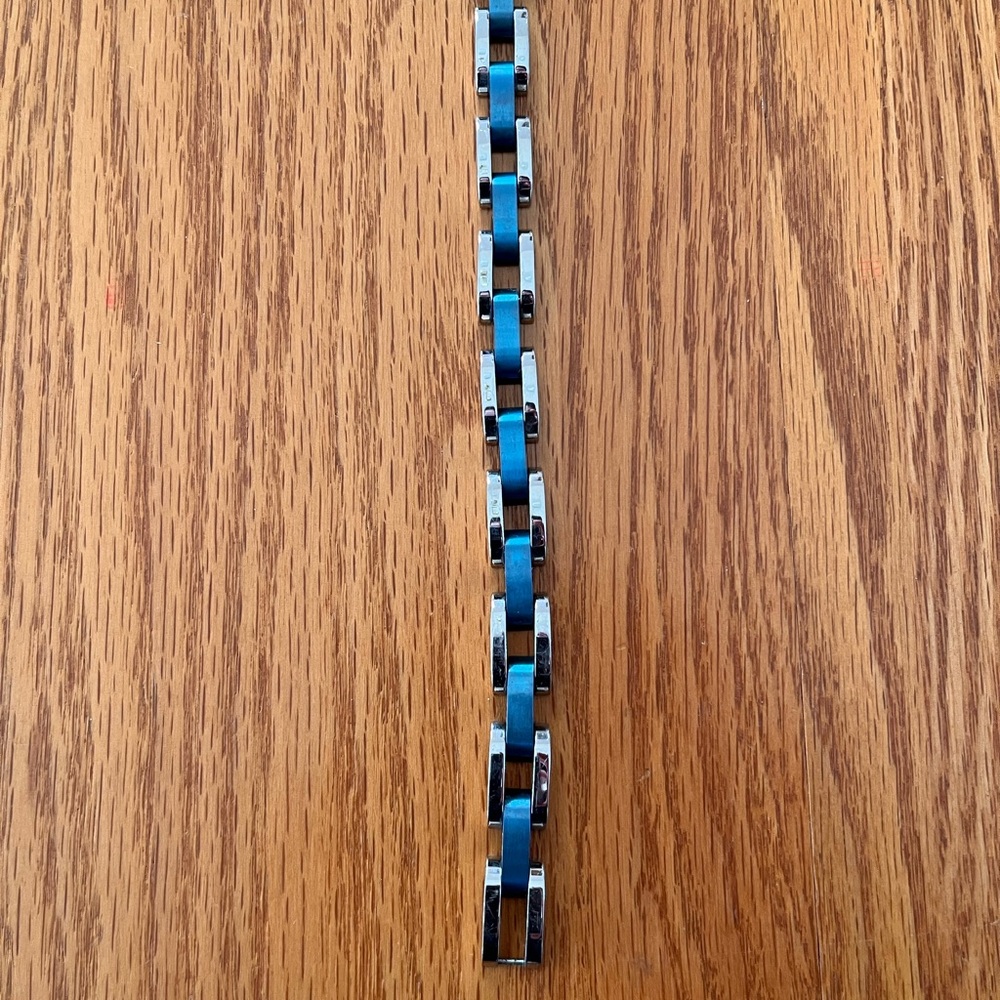 Blue and silver stainless steel Chain Bracelet